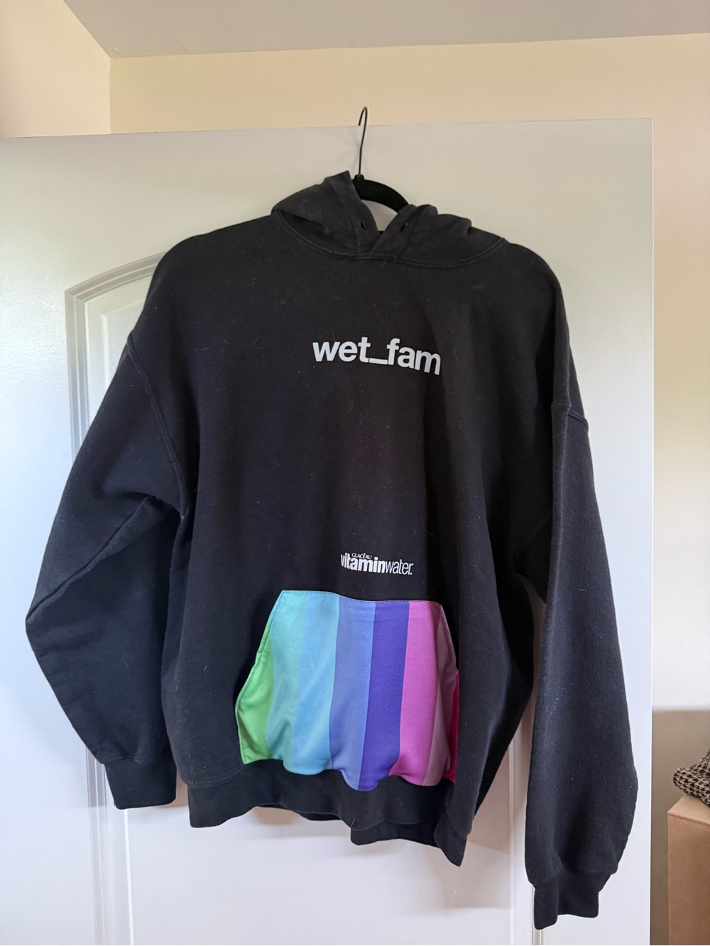 wet_fam Black Hoodie with Rainbow Pocket - Vitaminwater Collaboration